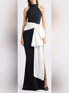 NEW Chiara Boni La Petite Robe Sarity Bow Sleeveless Black white Gown Sz 38 2